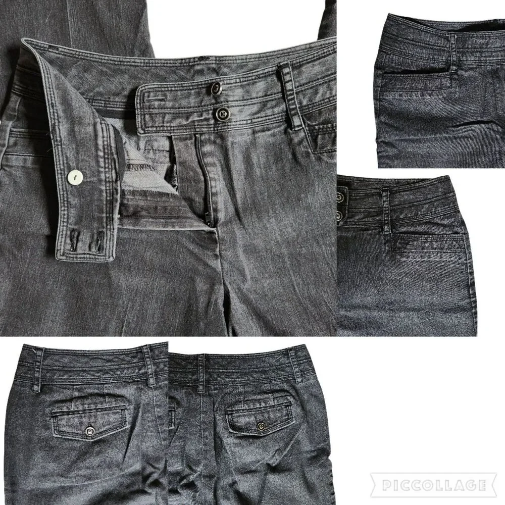 New Directions Black Straight Leg Double Button Flap Pocket Jeans sz 10
